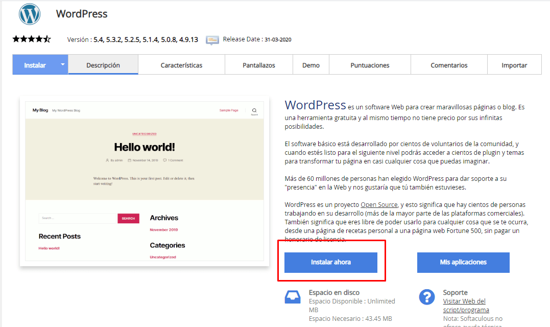 Instalar Wordpress en Cpanel 3 Softacoulus