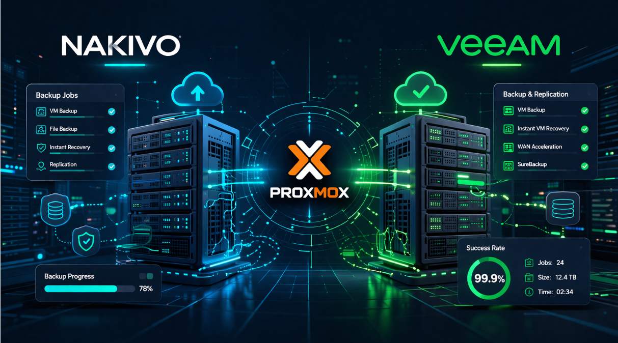 NAKIVO Proxmox vs Veeam en LATAM — Cuál Elegir 1 NAKIVO Proxmox vs Veeam backup para empresas en LATAM — X5 Servers